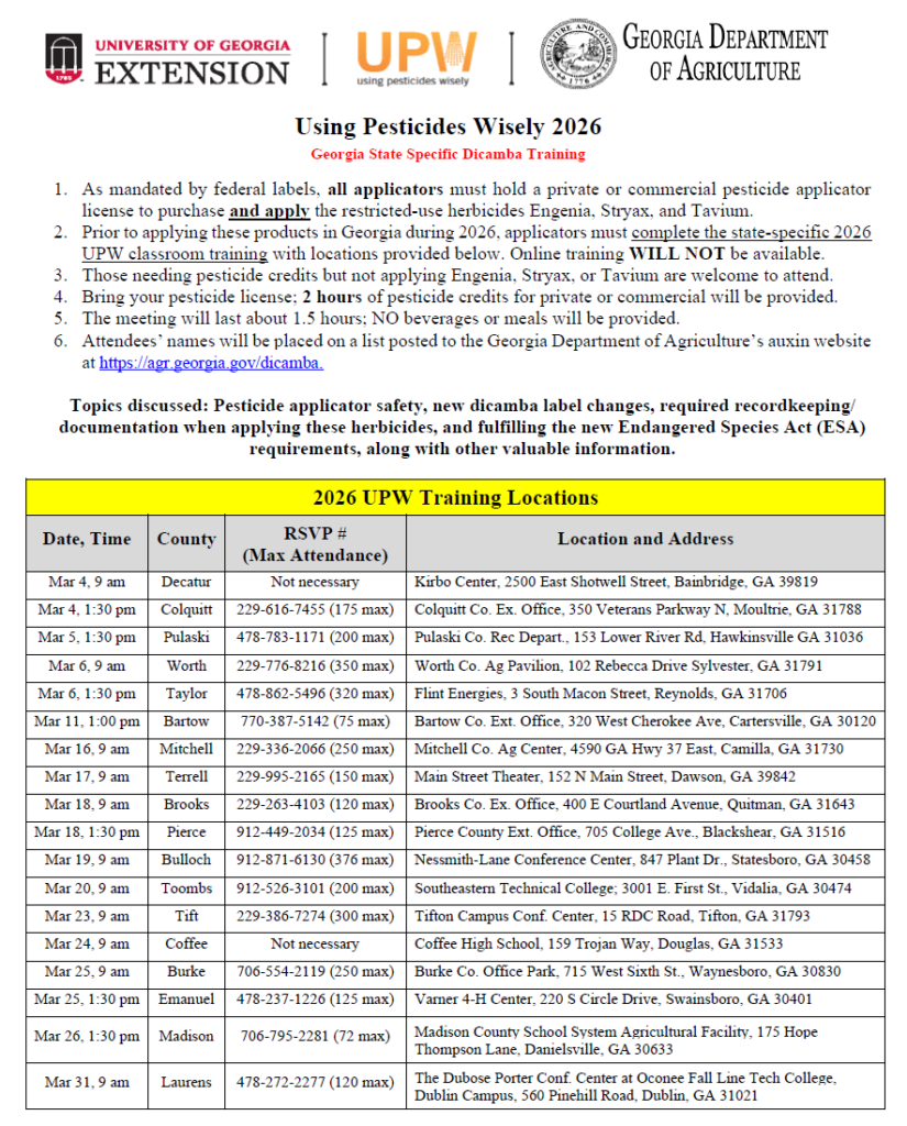 UPW training schedule.